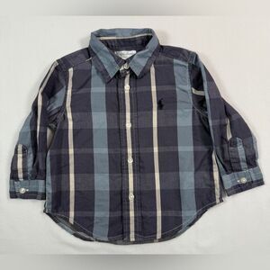 RALPH LAUREN Baby Boys' Slate Blue Plaid Striped Long Sleeve Button Down Size 9M